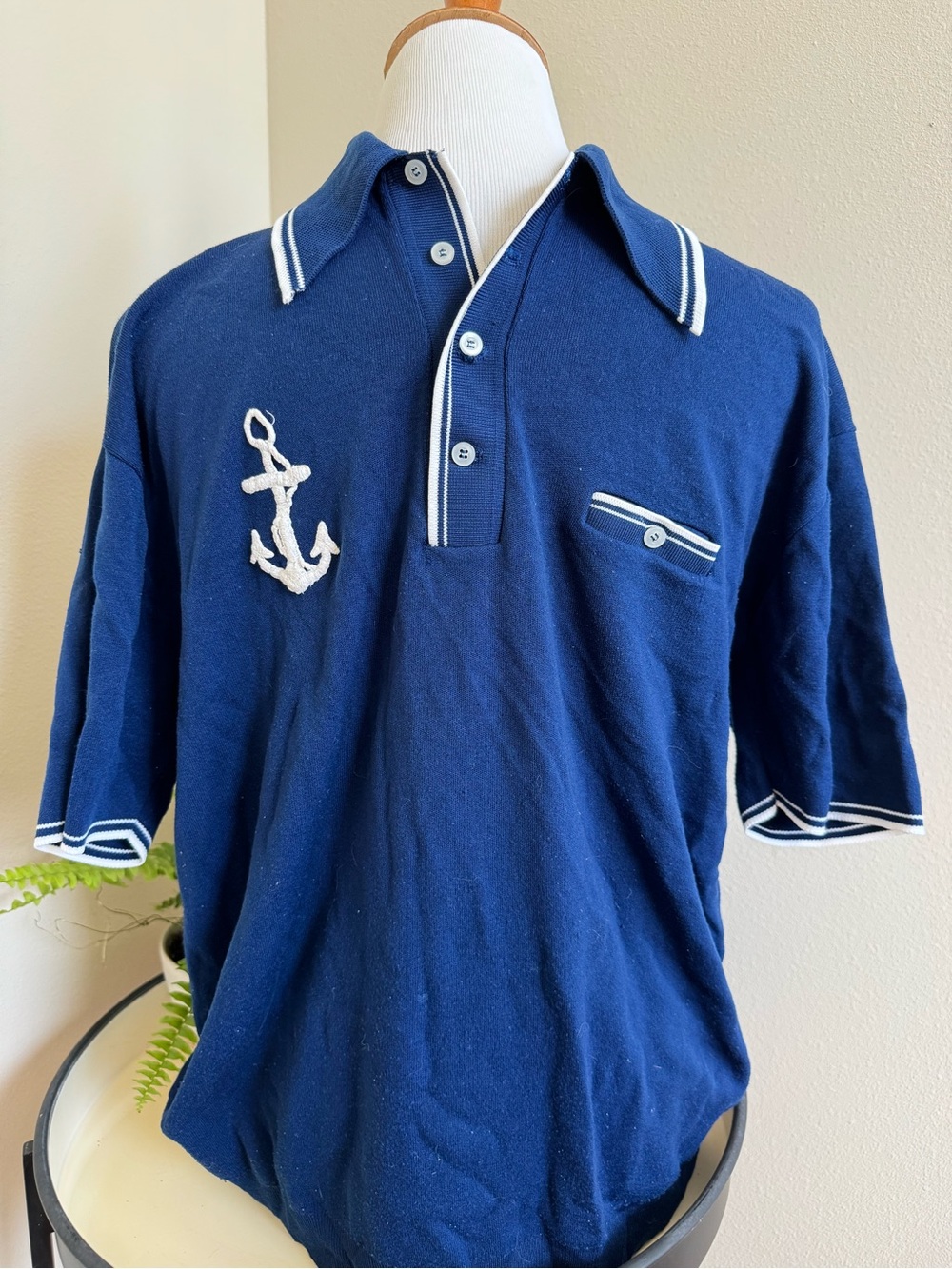 Vintage Navy Nautical Anchor Polo Top